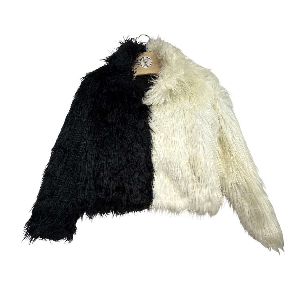 Club Exx Black White Faux Fur Shaggy Jacket Cropped Size‎ S